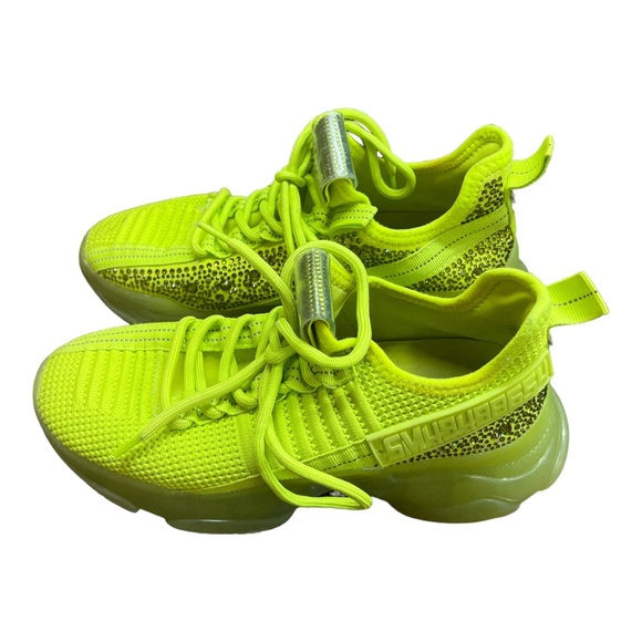 Steve Madden MAXIMA Textile Lace Up Sneakers Neon Yellow Boyfriend Sz 6.5M - Picture 2 of 6